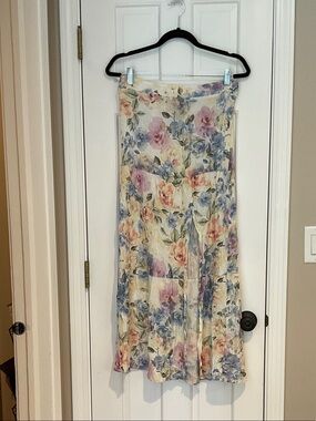 BCX Floral Maxi Skirt in Cream with Pink and Blue Flowers